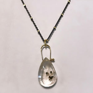 Stirrup teardrop rutile quartz necklace-serena kojimoto studio