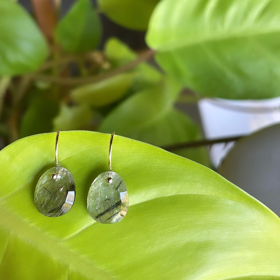 Petite portrait, cut green rutile quartz earrings ￼-serena kojimoto studio