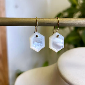 Petite hexagon mother of pearl earrings-serena kojimoto studio