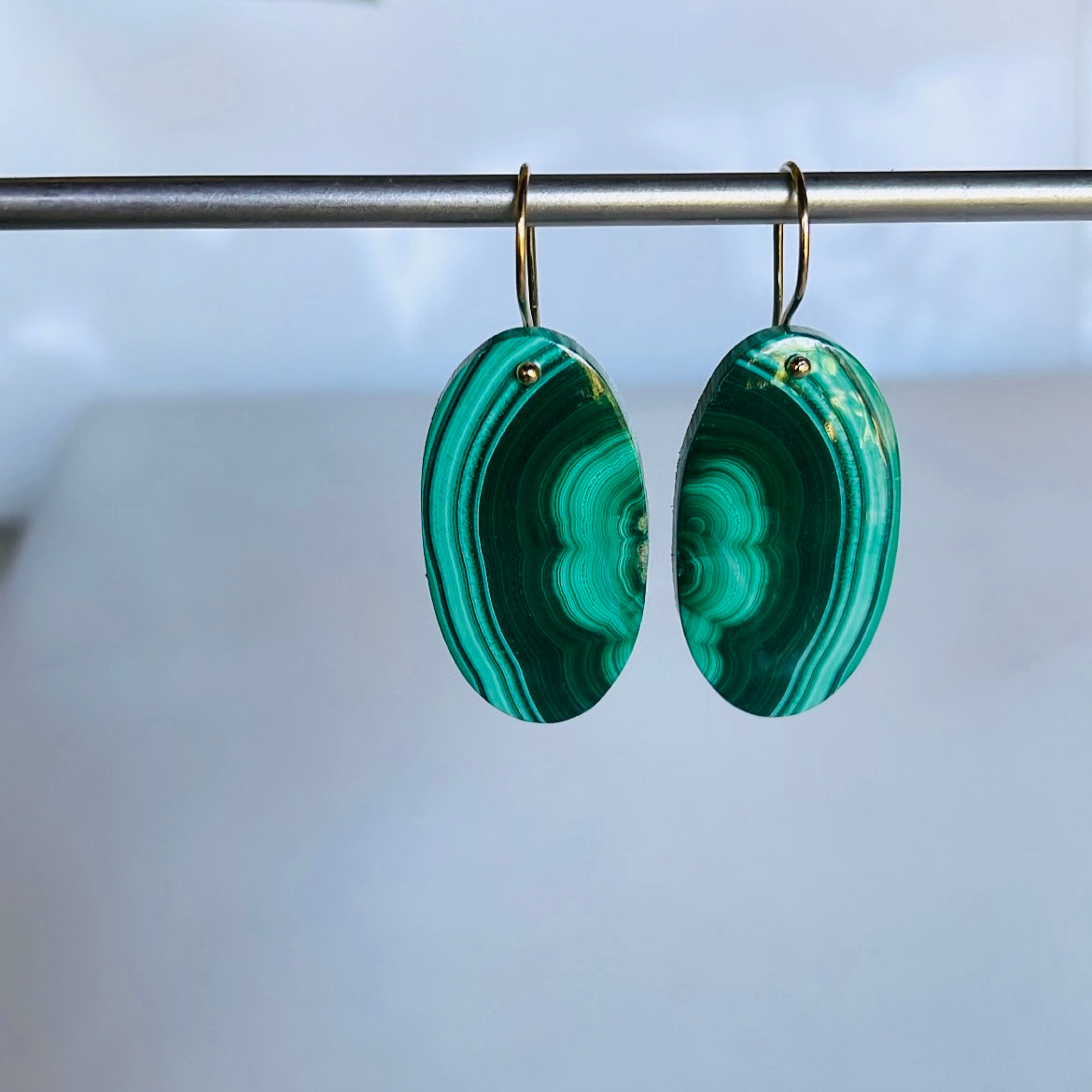 XL oval malachite earrings-serena kojimoto studio