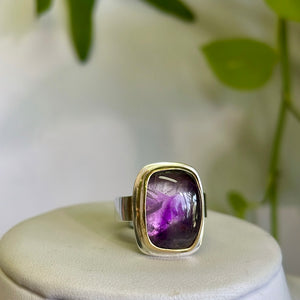 Soft rectangle Trapiche amethyst ring-serena kojimoto studio