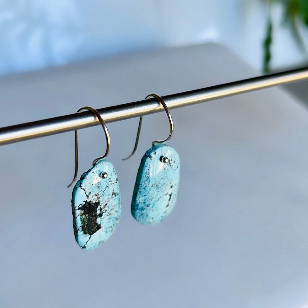 Large Freeform turquoise earrings-serena kojimoto studio