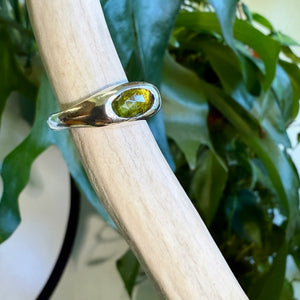 Skinny oval green tourmaline ring-serena kojimoto studio