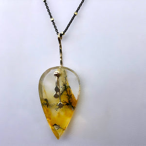 Pendulum dots Smooth point drop dendritic quartz necklace-serena kojimoto studio
