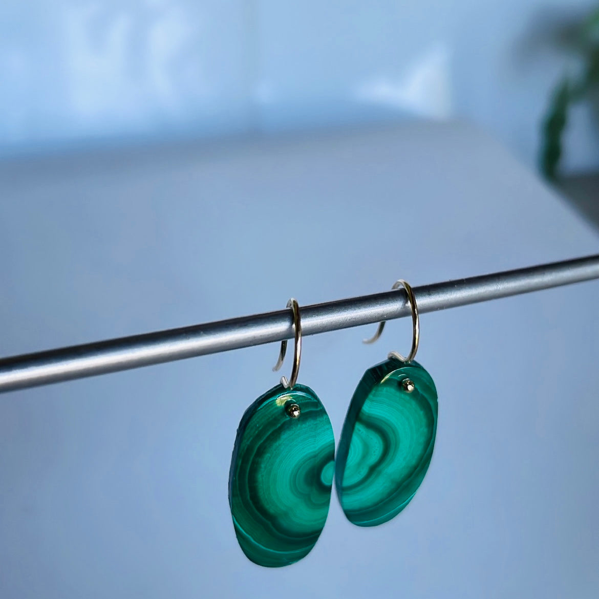 Large oval malachite earrings-serena kojimoto studio