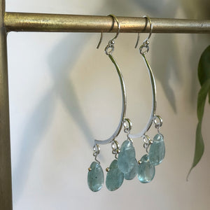 Crescent smooth aqua kyanite earrings-serena kojimoto studio