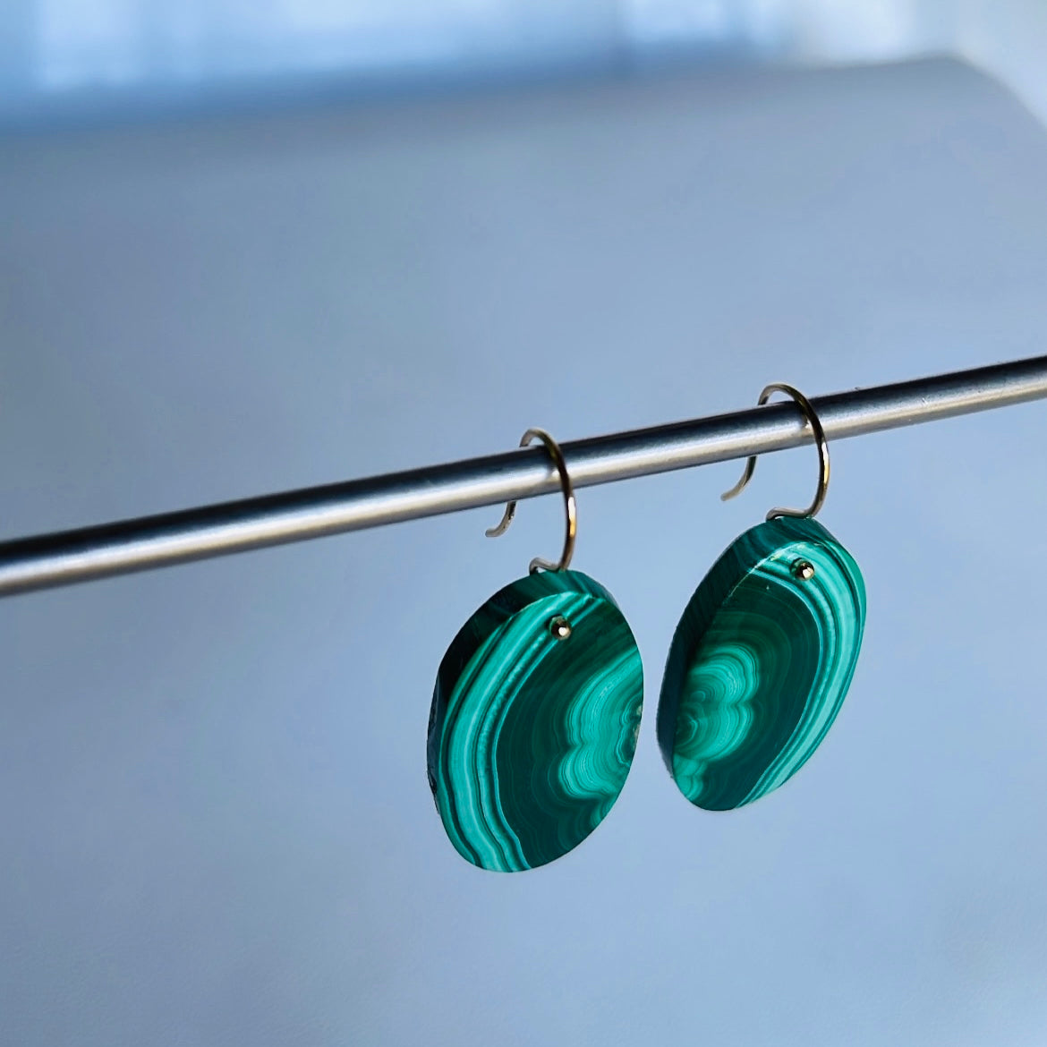 XL oval malachite earrings-serena kojimoto studio