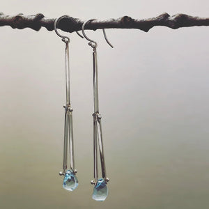 Long Twist sticks blue topaz earrings-serena kojimoto studio