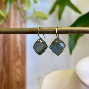 Beveled diamond labradorite earrings-serena kojimoto studio