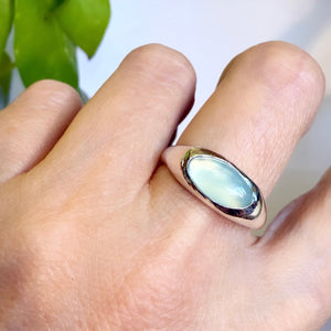 Skinny oval aqua chalcedony ring-serena kojimoto studio