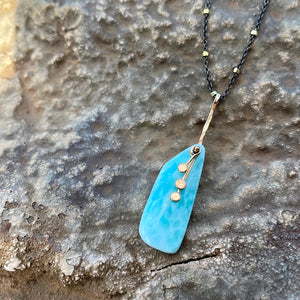 Pendulum dots point Larimar necklace-serena kojimoto studio