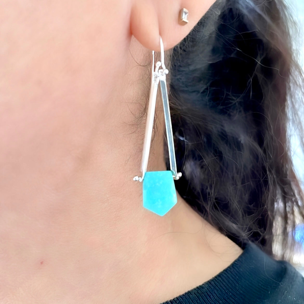 Double twist stick turquoise earrings-serena kojimoto studio
