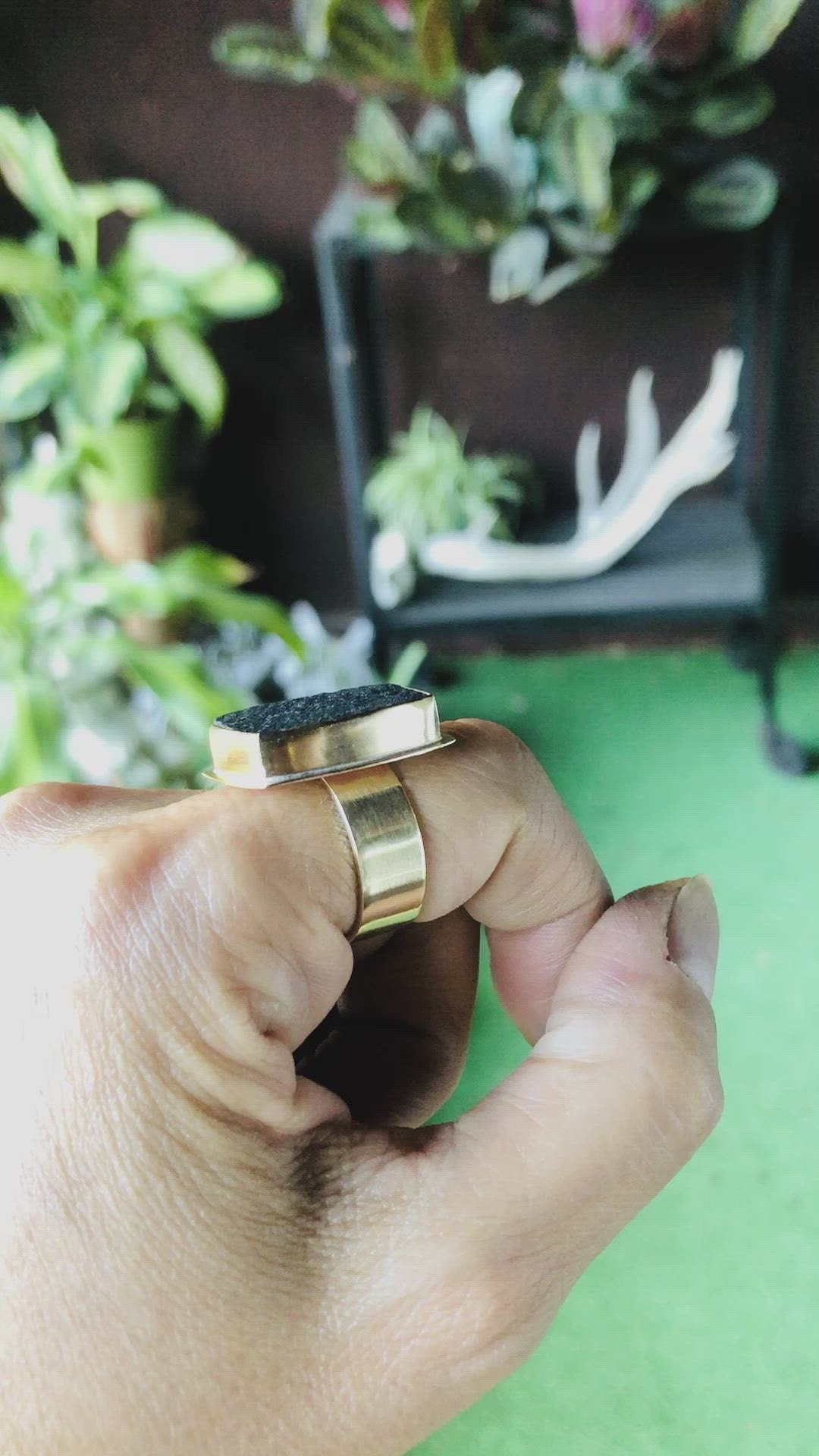 Golden Rectangle Black jade ring