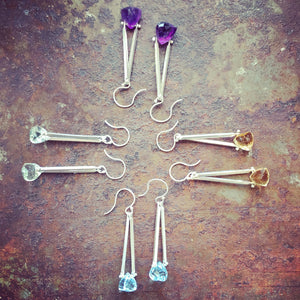 Double Twist stick earrings with gemstones-serena kojimoto studio