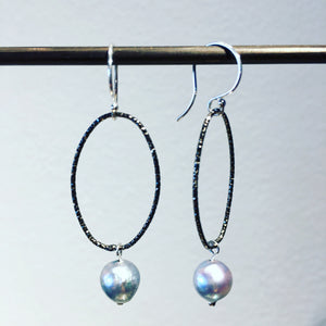 oxi oval earrings in baroque gray pearls-serena kojimoto studio