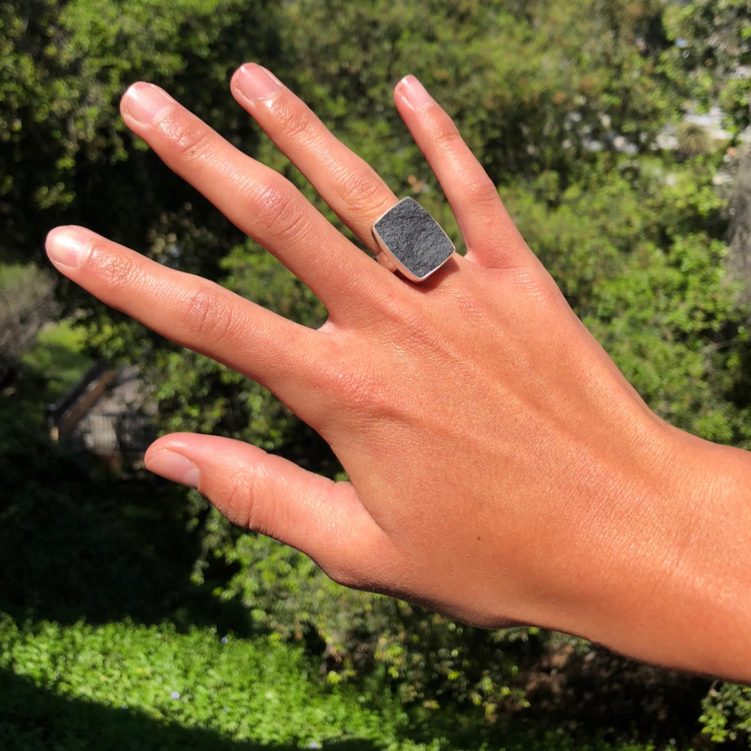Rectangle black jade ring - Main Image