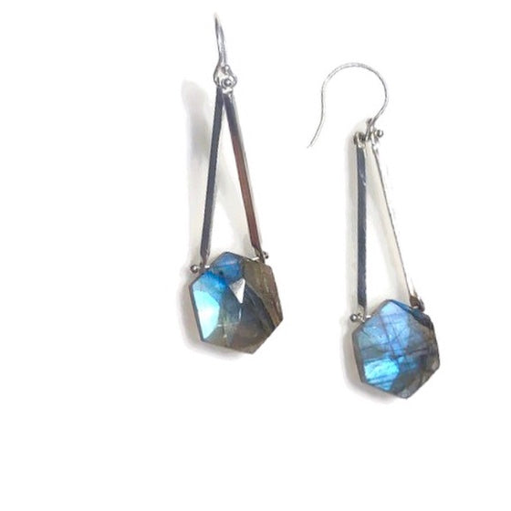 Large double twist stick earrings with stones-serena kojimoto studio