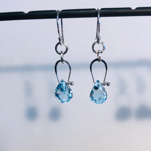Stirrup Earrings with twist nugget blue topaz-serena kojimoto studio