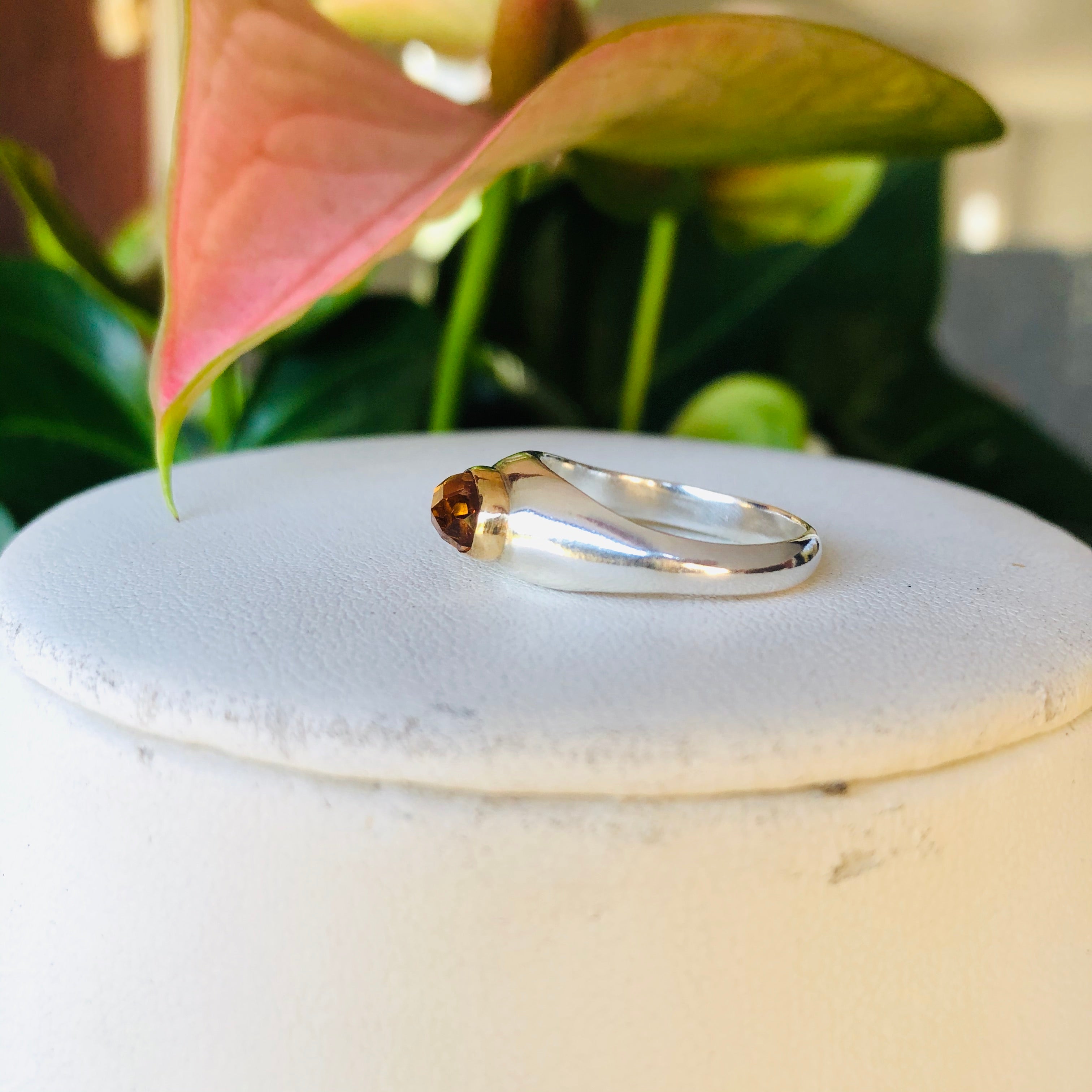 Oblong two toned bezel ring with citrine-serena kojimoto studio