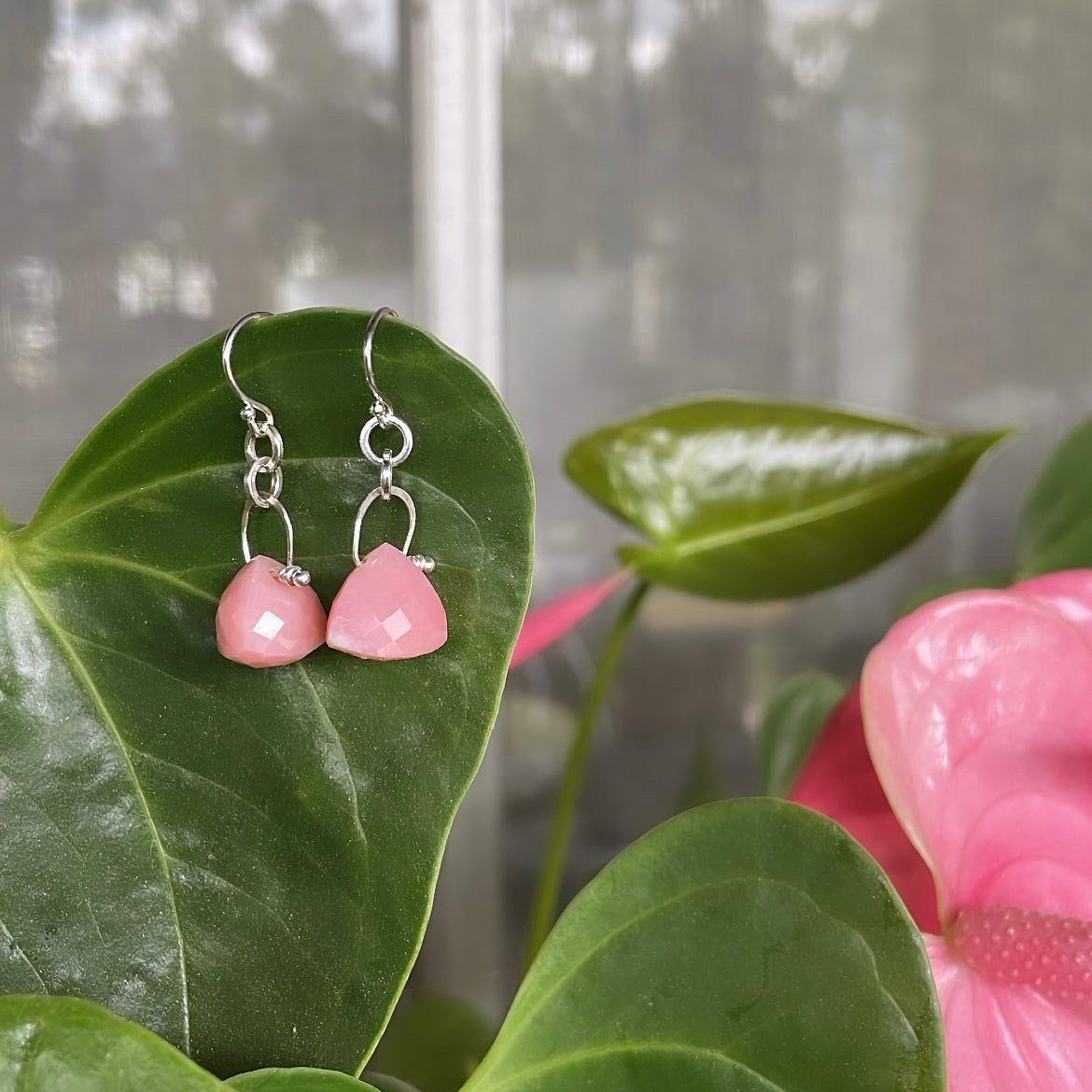Stirrup pink Opal earrings-serena kojimoto studio