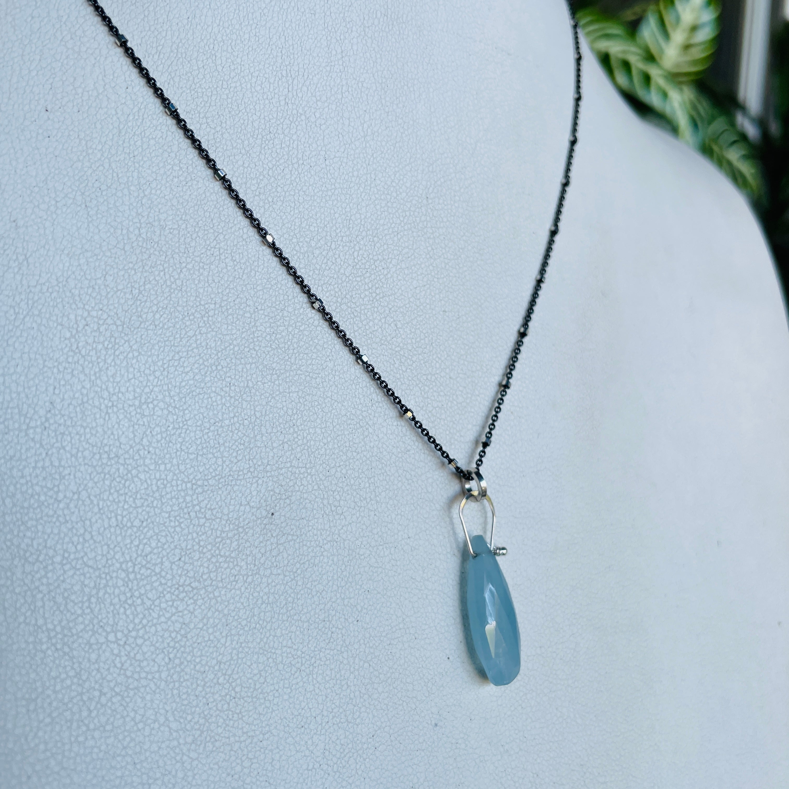 Stirrup long teardrop aquamarine necklace-serena kojimoto studio