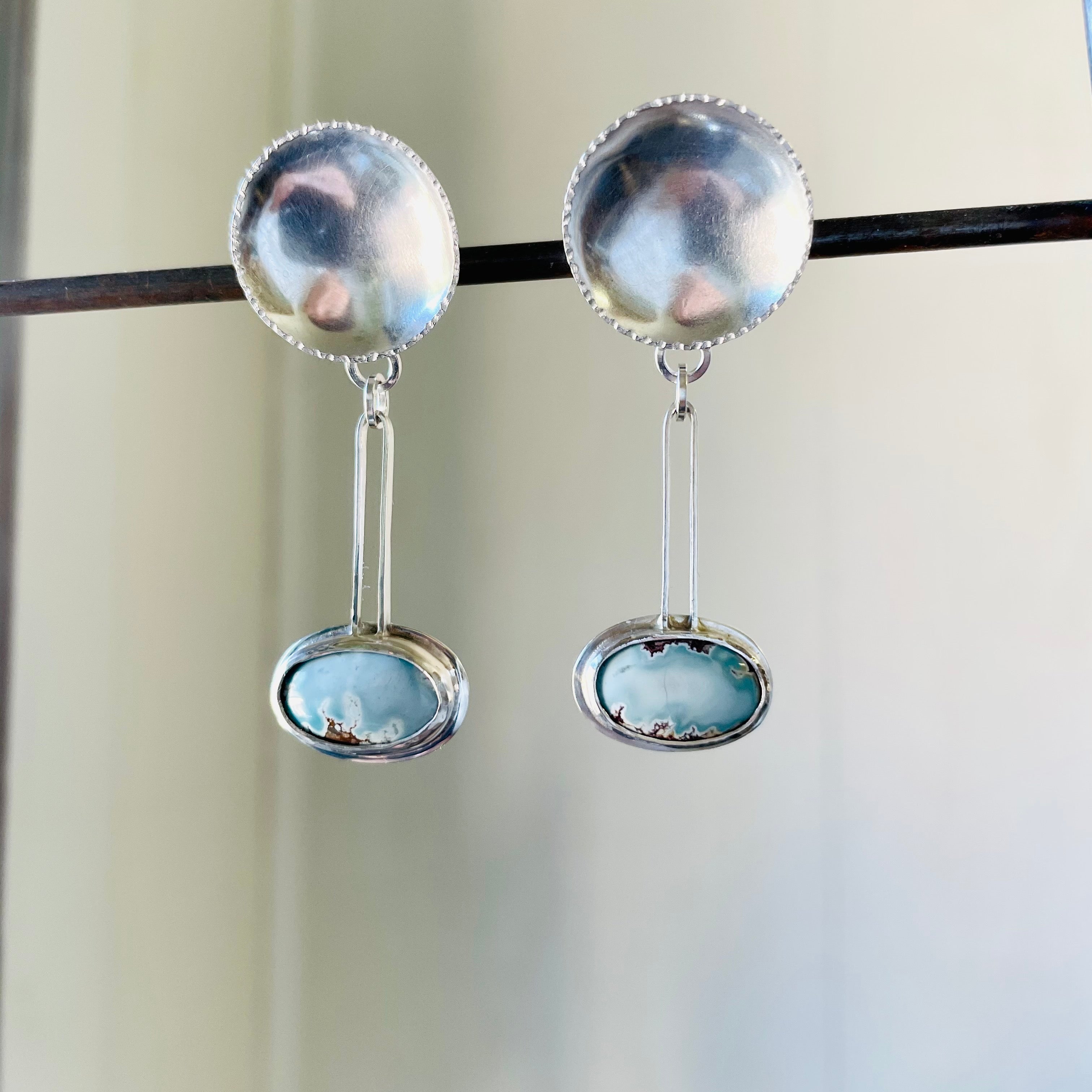 Balance earrings with Sandhill turquoise-serena kojimoto studio