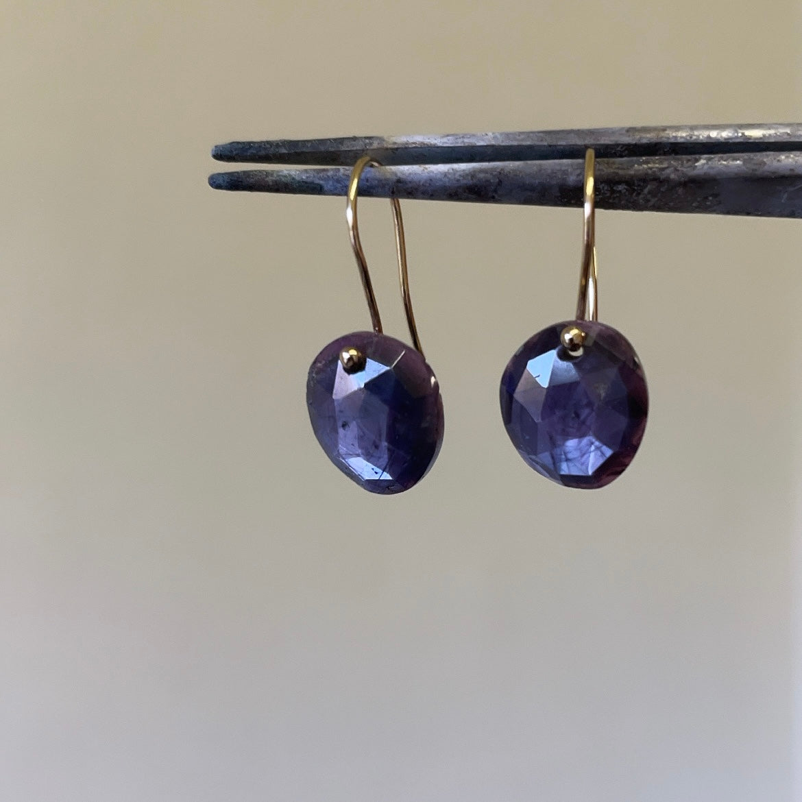 Petite dark plummy sapphire earrings-serena kojimoto studio