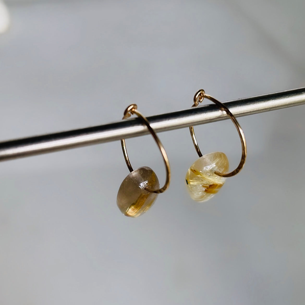 Petite Hoops with golden rutile quartz-serena kojimoto studio