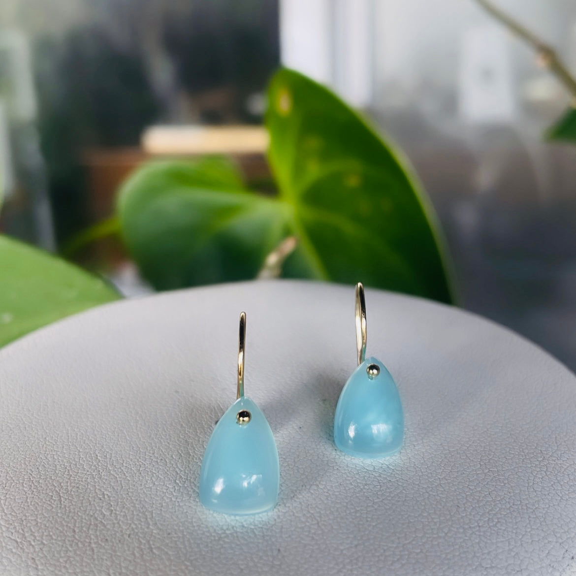 Petite shield earrings in aqua chalcedony-serena kojimoto studio