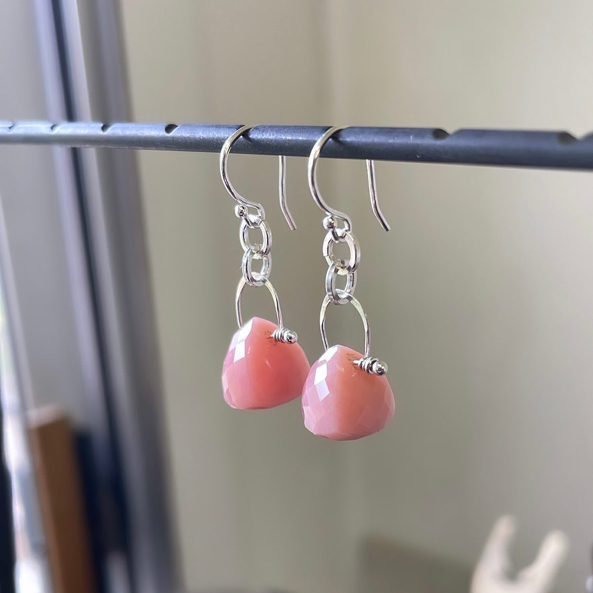 Stirrup pink Opal earrings-serena kojimoto studio