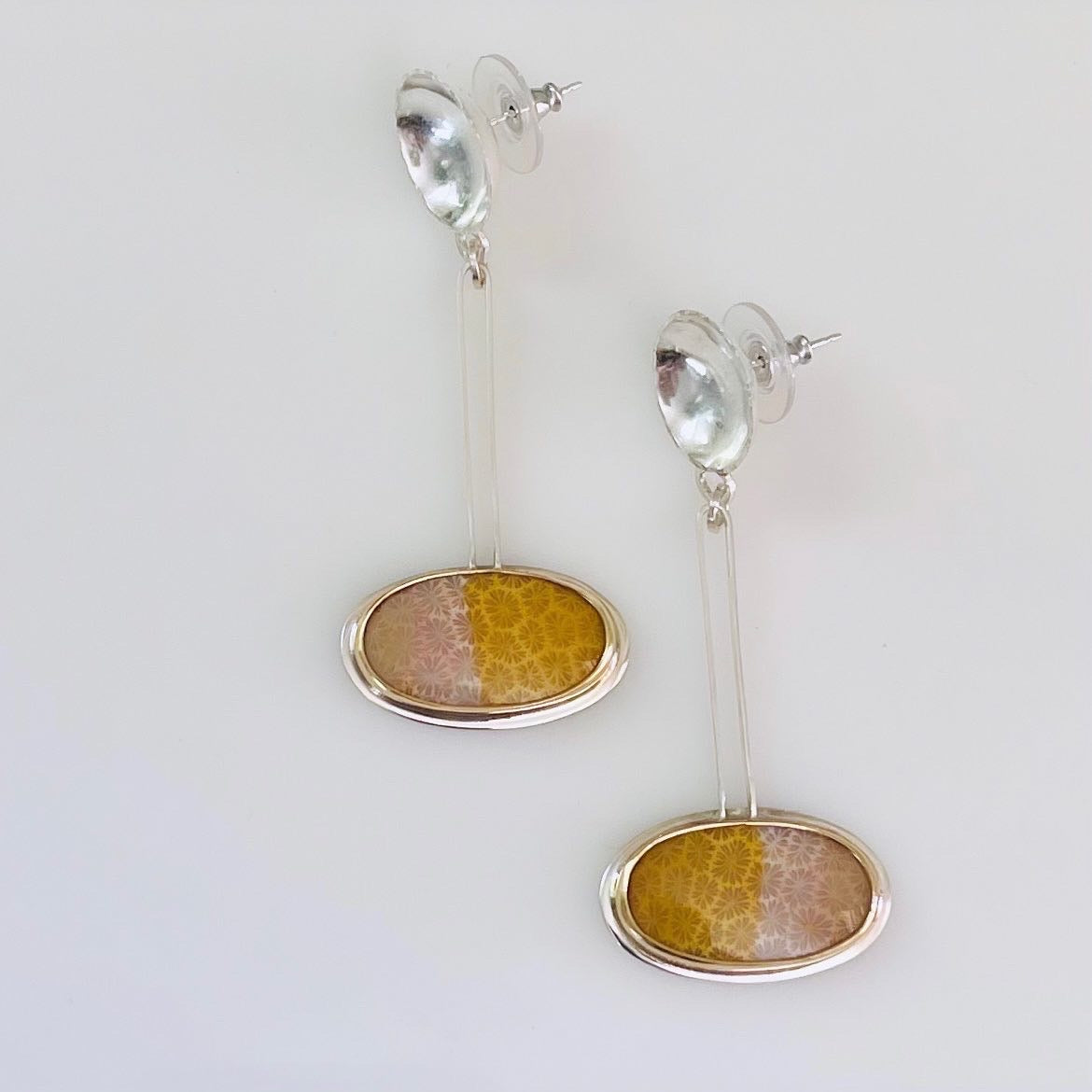 Pendulum fossilized coral flower earrings-serena kojimoto studio
