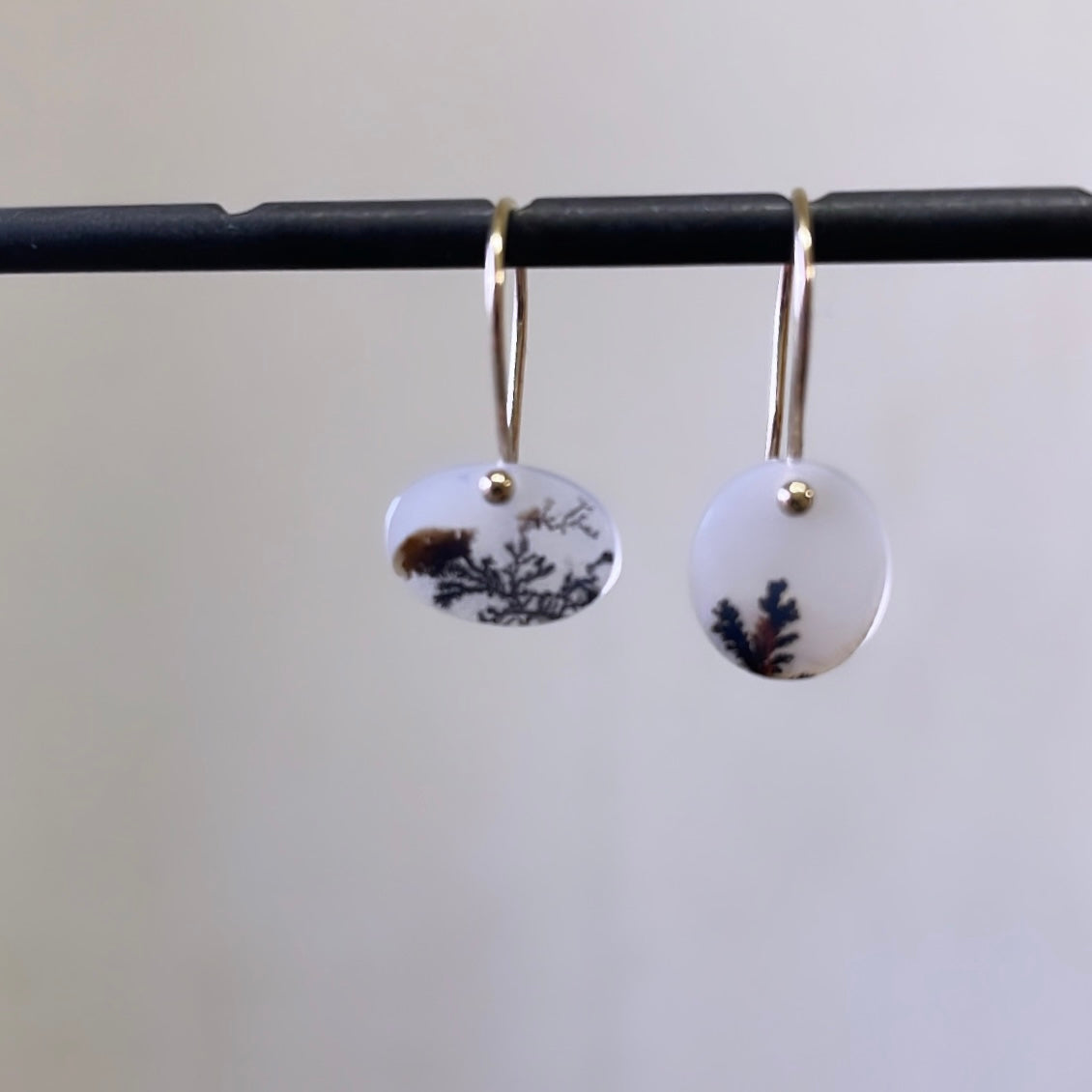 Petite 2 ovals dendritic agate earrings-serena kojimoto studio