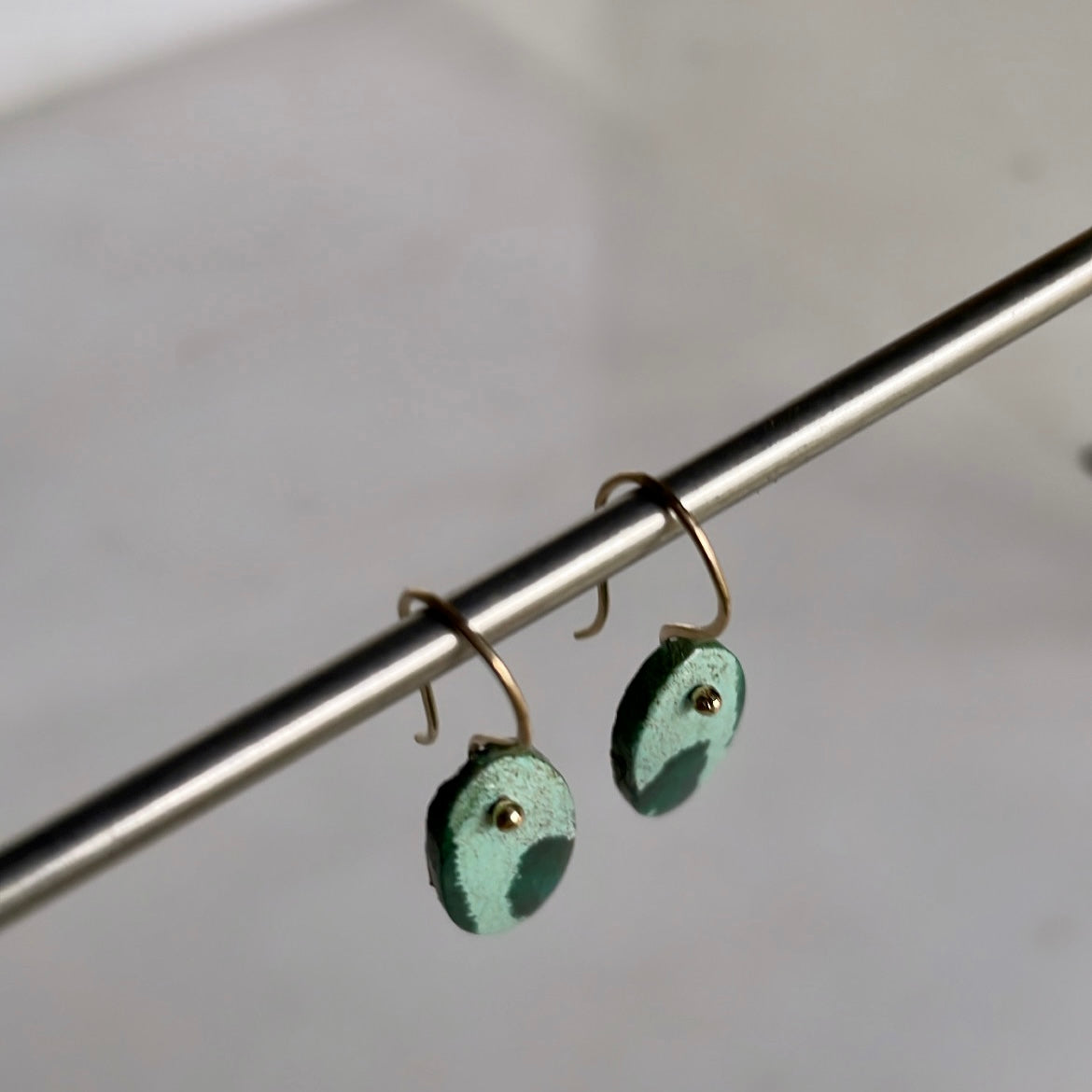 14k Oblong Tibetan turquoise earrings-serena kojimoto studio