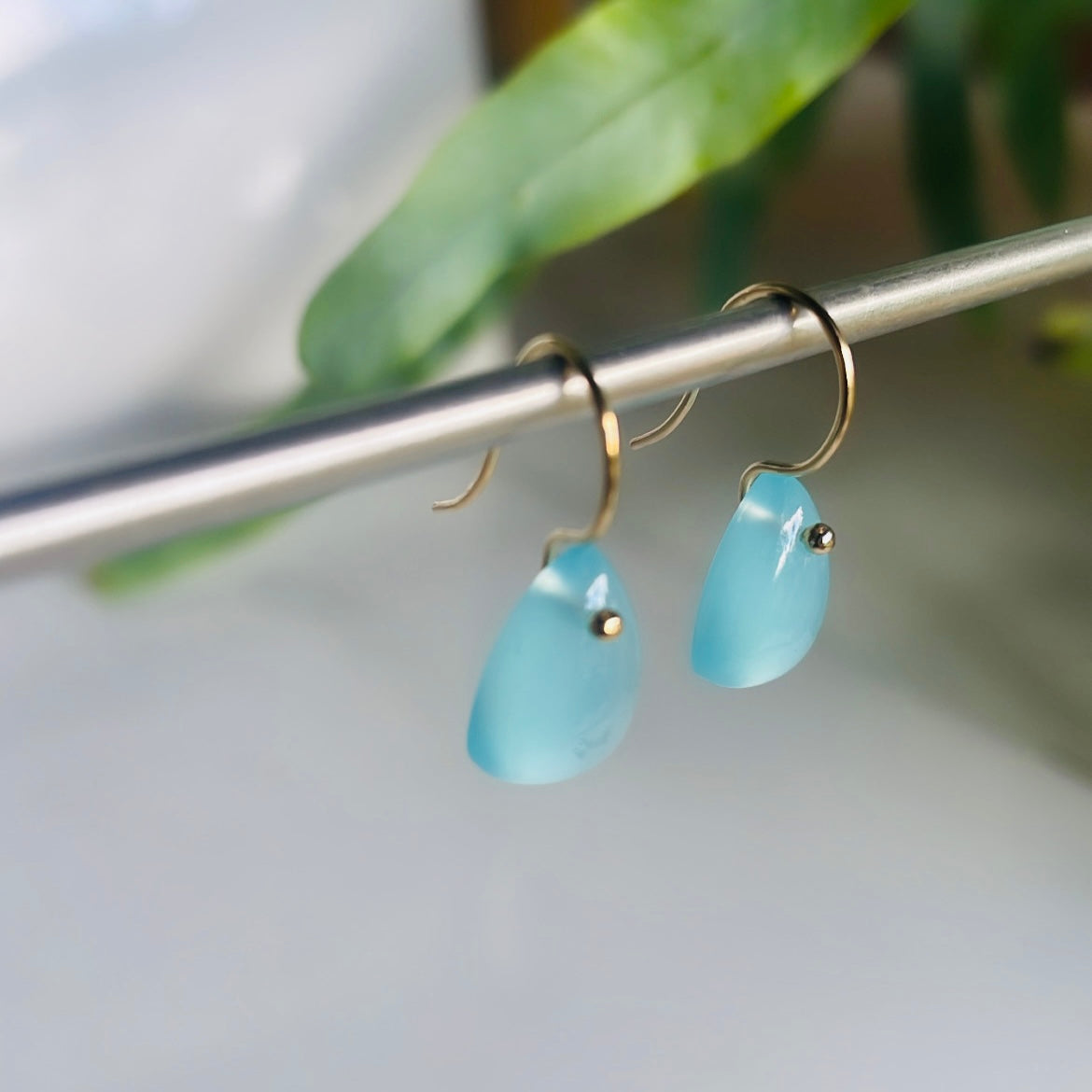 Petite shield earrings in aqua chalcedony-serena kojimoto studio