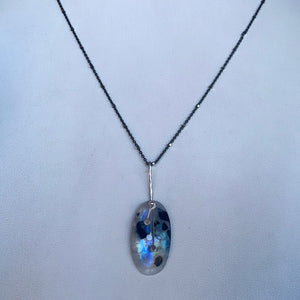Pendulum Dots oval rainbow moonstone necklace-serena kojimoto studio