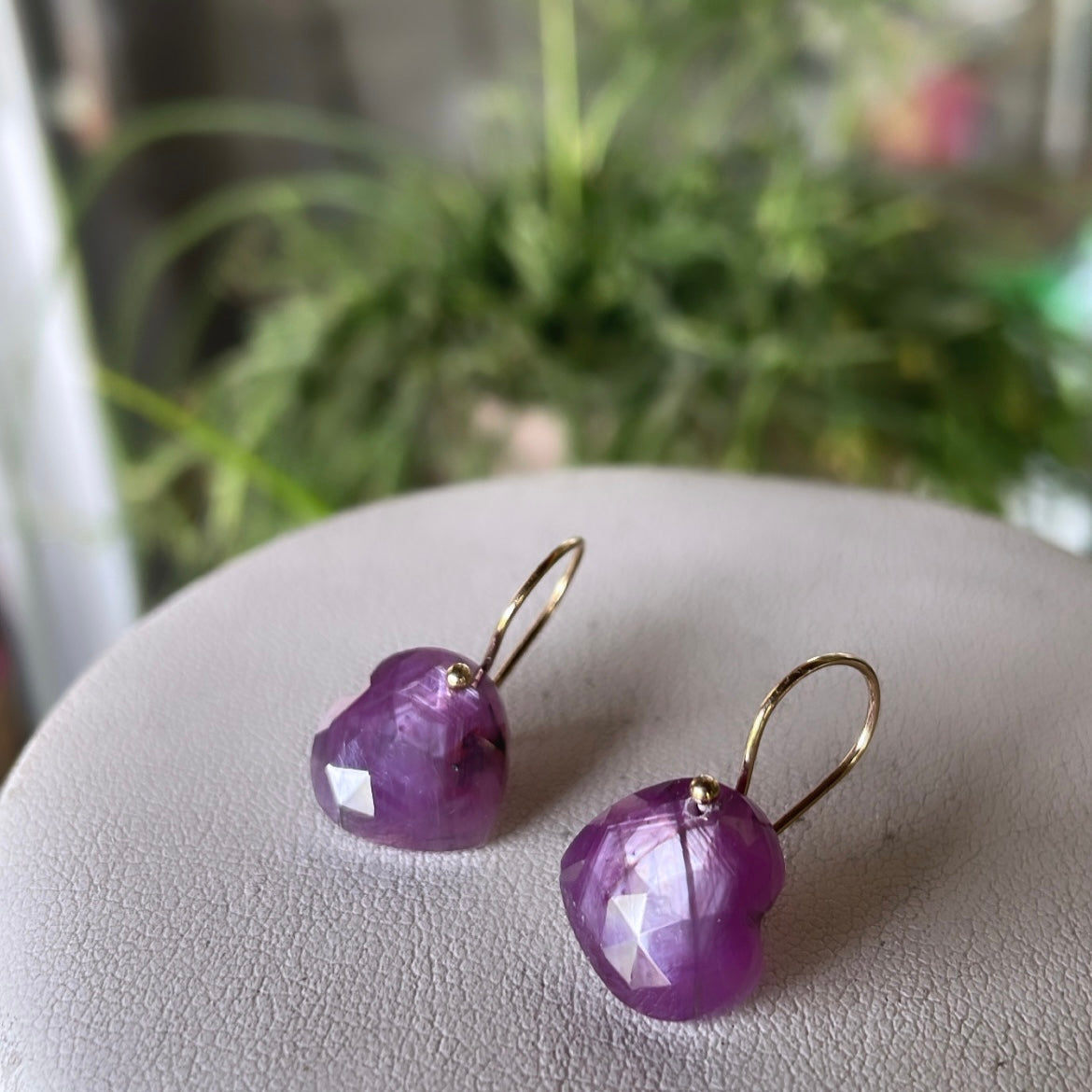 Petite heart pink sapphire earrings-serena kojimoto studio
