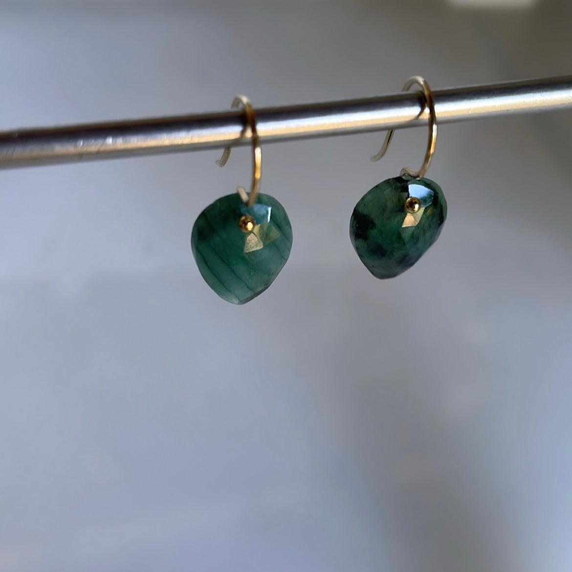 Petite point drop emerald earrings-serena kojimoto studio