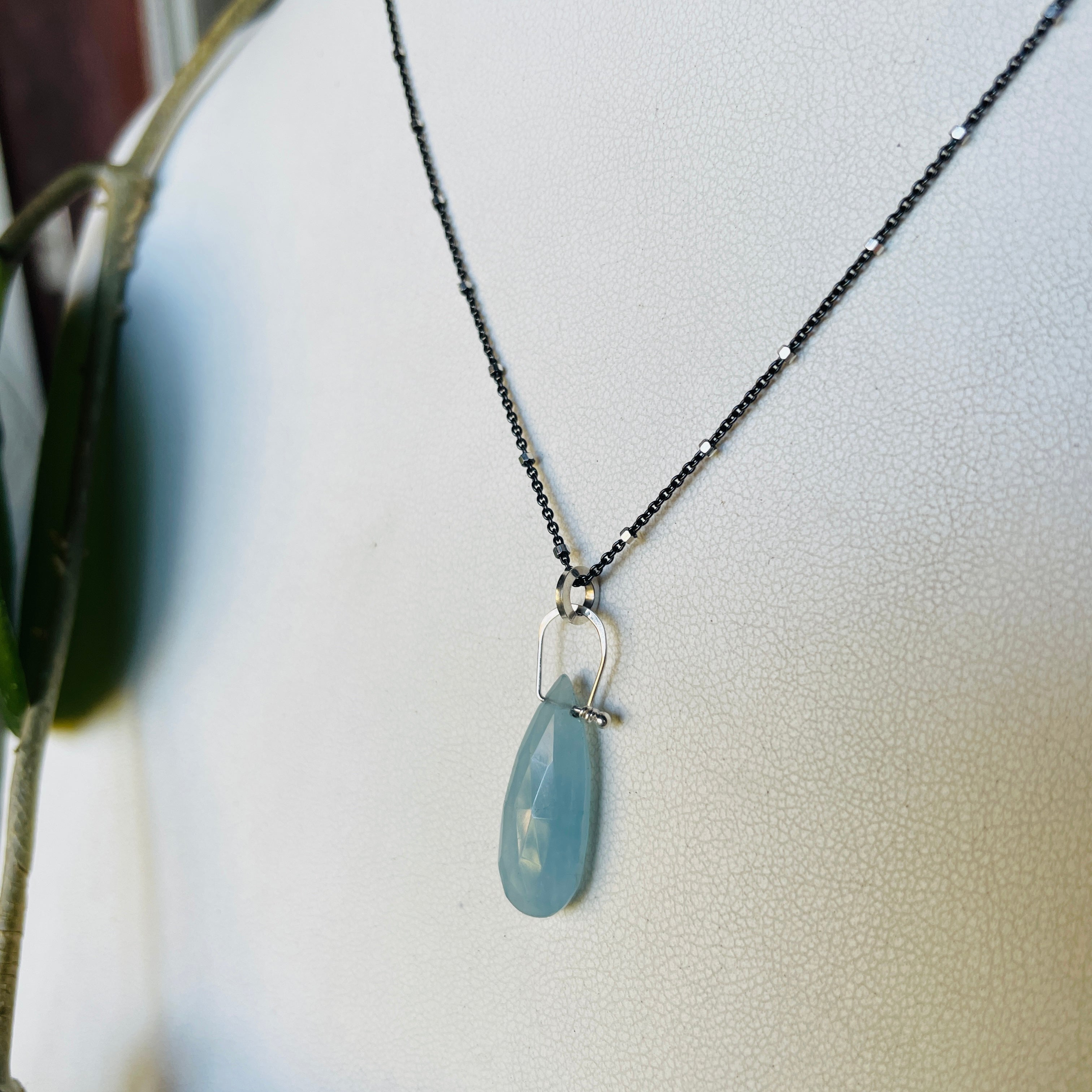 Stirrup long teardrop aquamarine necklace-serena kojimoto studio