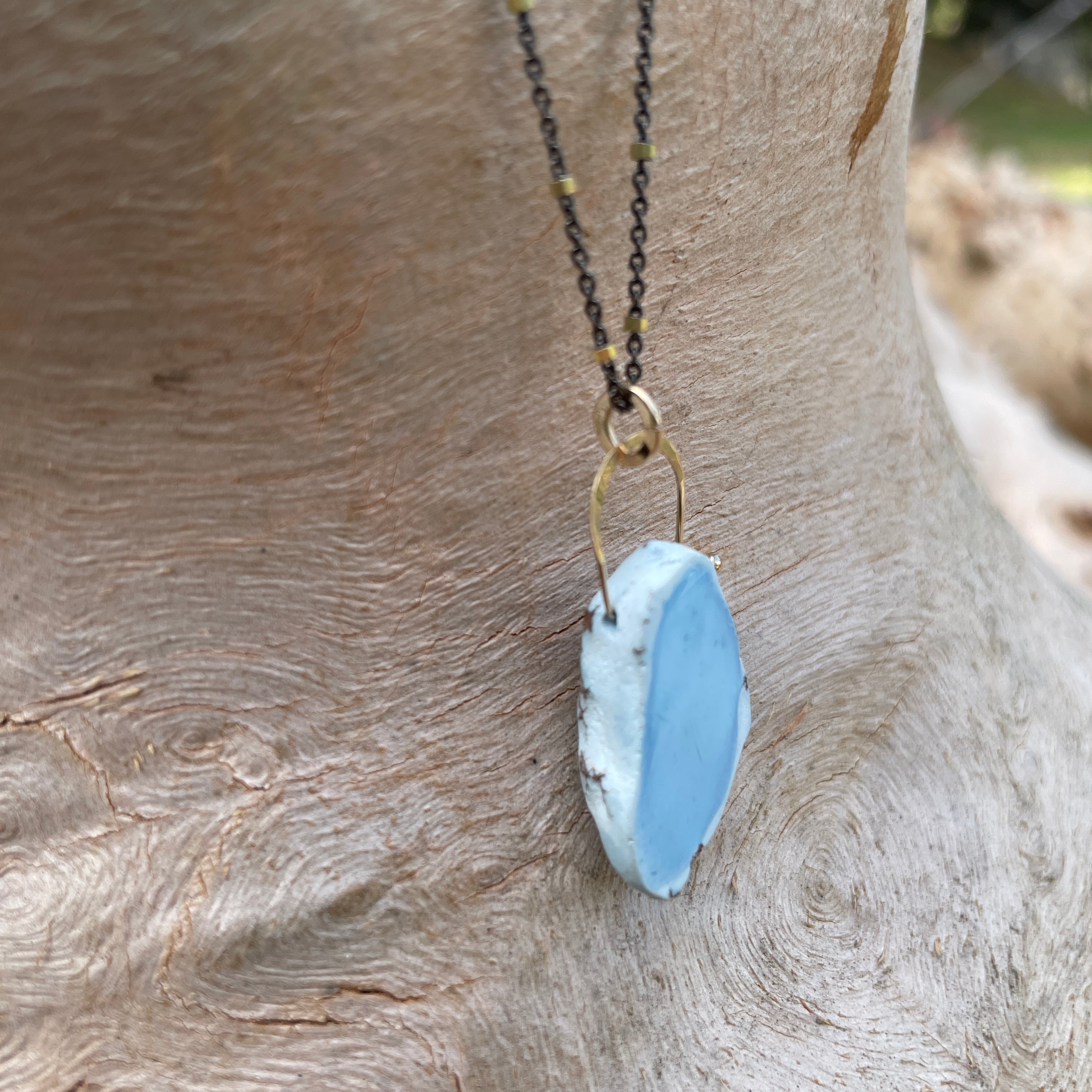 Stirrup Golden Hills turquoise 14kygf necklace-serena kojimoto studio